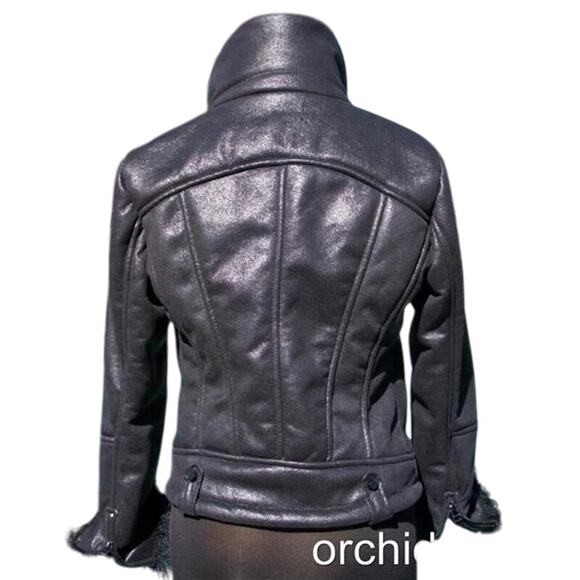 Cache Black Shearling Moto Lined Jacket Front Zipper Sleeve Zippers New NWT $268 - Picture 8 of 10